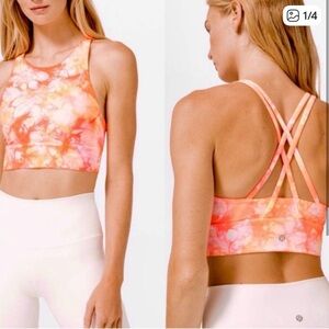 lululemon athletica Orange Pink Tie-Dye High Neck Sports Bra